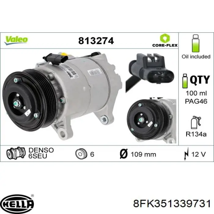 Compressor de aparelho de ar condicionado 8FK351339731 HELLA