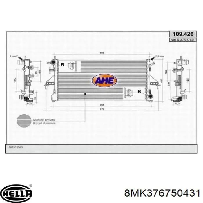 Radiador de esfriamento de motor HELLA 8MK376750431
