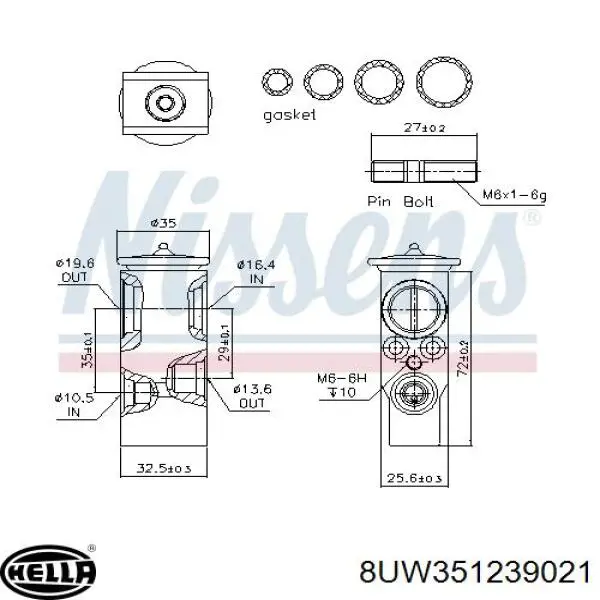 Válvula TRV de aparelho de ar condicionado 8UW351239021 HELLA