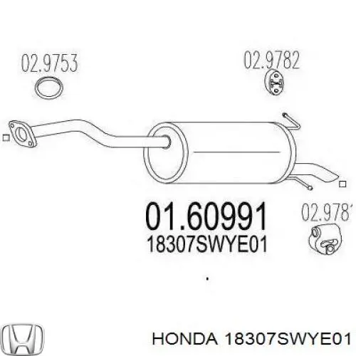 Silenciador, parte traseira Honda 18307SWYE01 preço, a partir de 147,44 USD