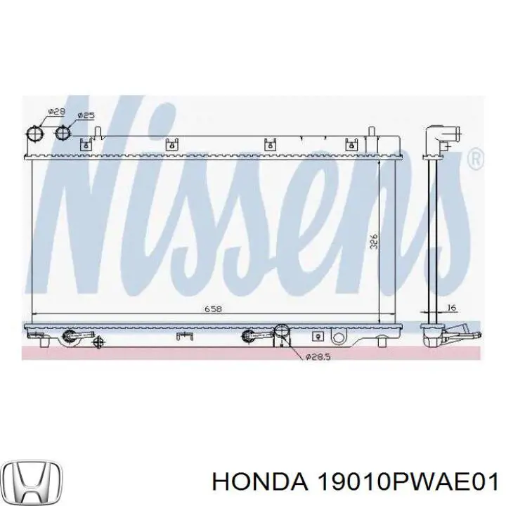 19010PWAE01 Honda Radiador de esfriamento de motor