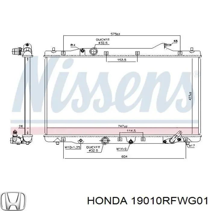 19010RFWG01 Honda Radiador de esfriamento de motor