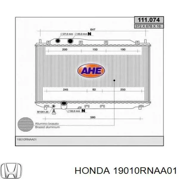 Radiador de esfriamento de motor Honda 19010RNAA01 preço, a partir de 93,32 USD