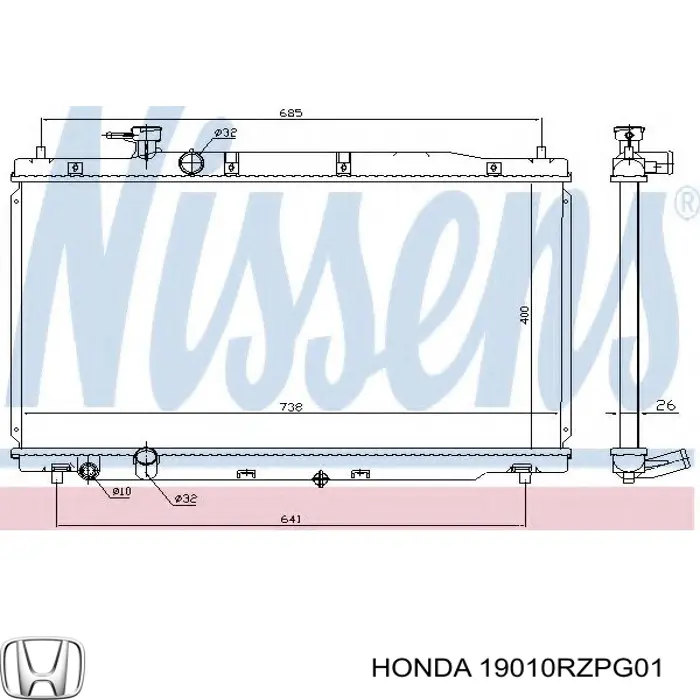 19010RZPG01 Honda Radiador de esfriamento de motor