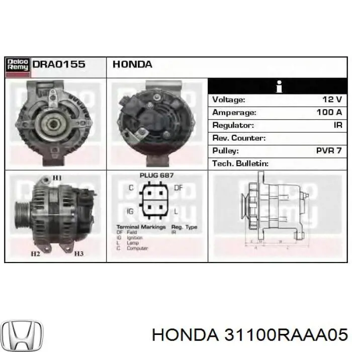 Gerador Honda 31100RAAA05 preço, a partir de 251,41 USD