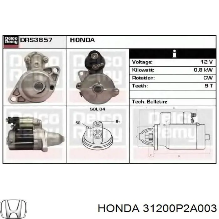 Compre 31200P2A003 Honda Motor de arranco