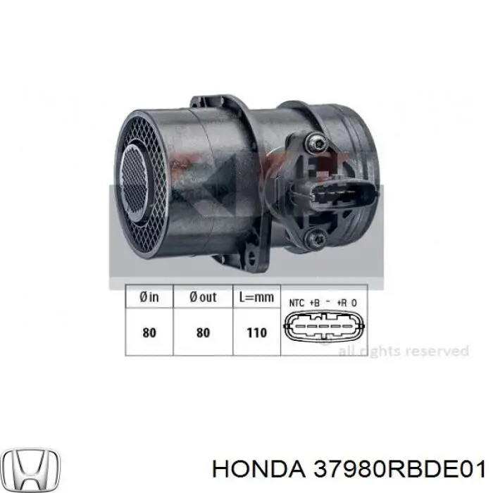 37980RBDE01 Honda Sensor de fluxo (consumo) de ar, medidor de consumo M.A.F. - (Mass Airflow)