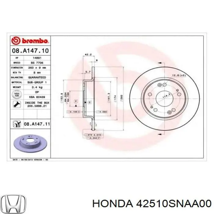 Disco do freio traseiro Honda 42510SNAA00 preço, a partir de 26,41 USD