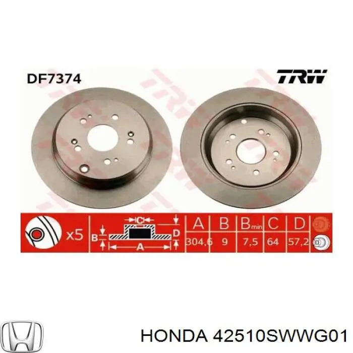 Compre 42510SWWG01 Honda Disco do freio traseiro