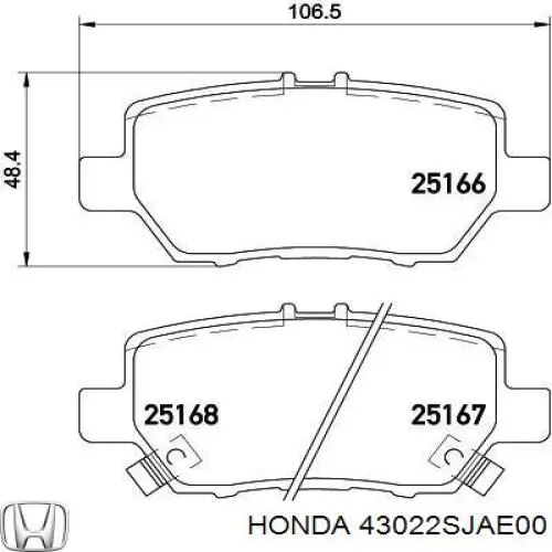 43022SJAE00 Honda Sapatas do freio traseiras de disco