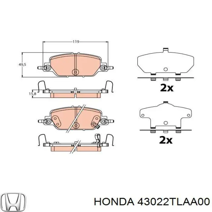 43022TLAA00 Honda Sapatas do freio traseiras de disco