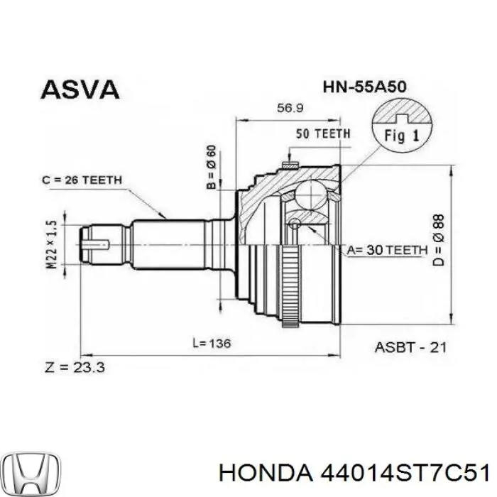 Junta homocinética externa dianteira Honda 44014ST7C51 preço, a partir de 36,43 USD