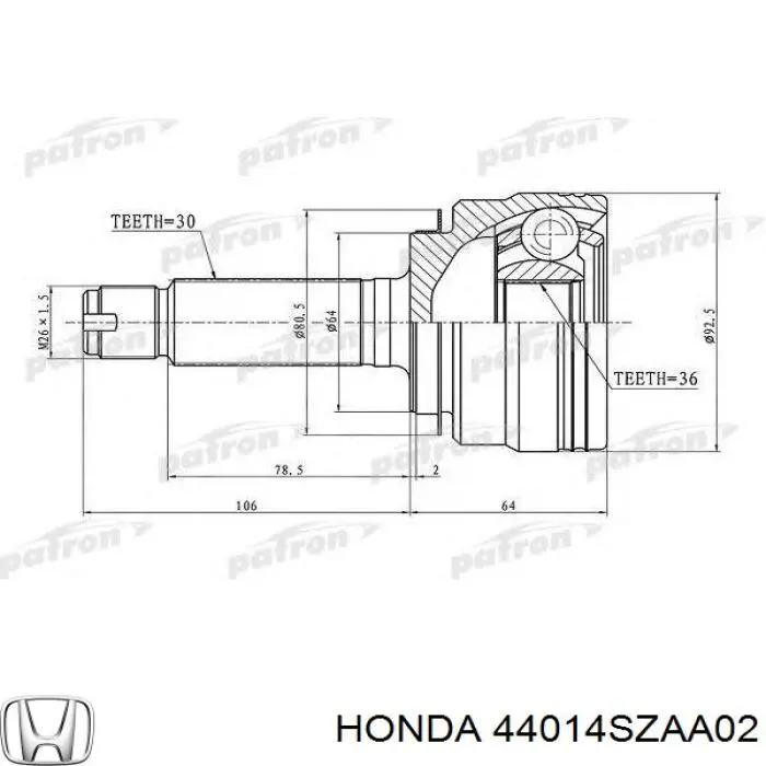 Junta homocinética externa dianteira Honda 44014SZAA02 preço, a partir de 61,29 USD