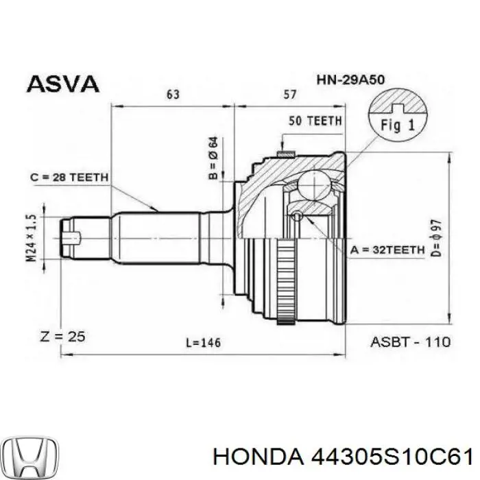 Compre 44305S10C61 Honda Semieixo (acionador) dianteiro direito