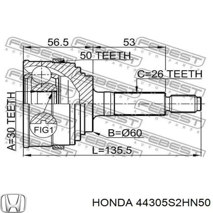 Semieixo (acionador) dianteiro direito Honda 44305S2HN50 preço, a partir de 32,97 USD