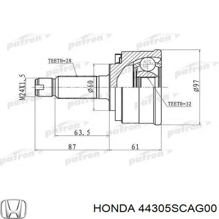 Semieixo (acionador) dianteiro direito Honda 44305SCAG00 preço, a partir de 94,82 USD