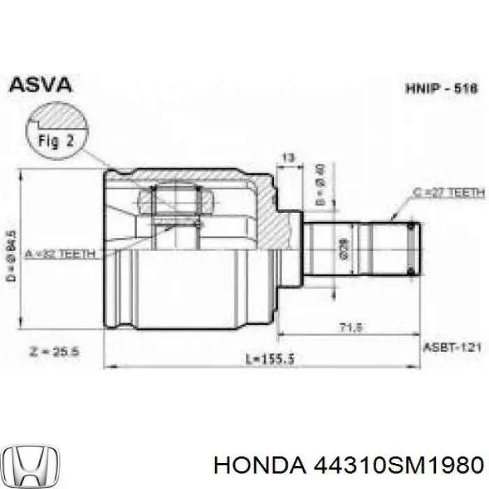 Junta homocinética interna dianteira 44310SM1980 Honda