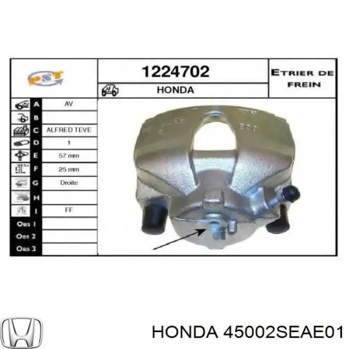 45002SEAE01 Honda Suporte do freio dianteiro direito