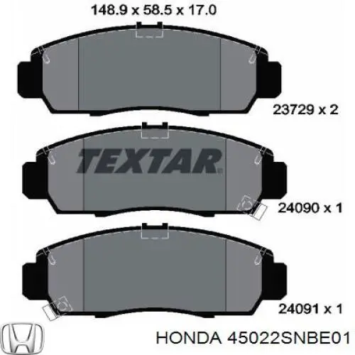 Sapatas do freio dianteiras de disco Honda 45022SNBE01 preço, a partir de 30,77 USD