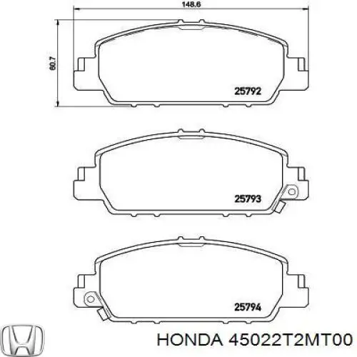 Sapatas do freio dianteiras de disco 45022T2MT00 Honda