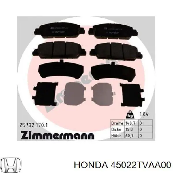 Compre 45022TVAA00 Honda Sapatas do freio dianteiras de disco