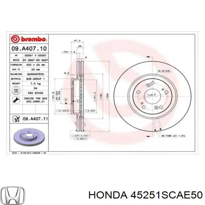 45251SCAE50 Honda Disco do freio dianteiro