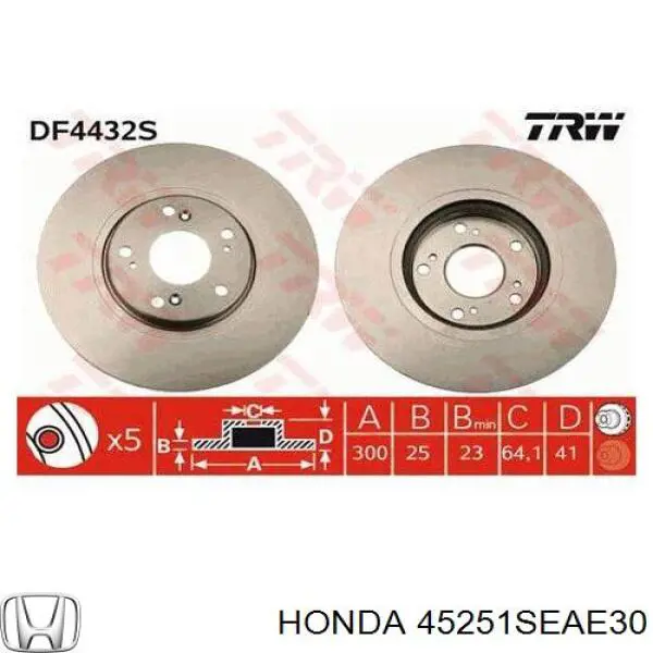 45251SEAE30 Honda Disco do freio dianteiro