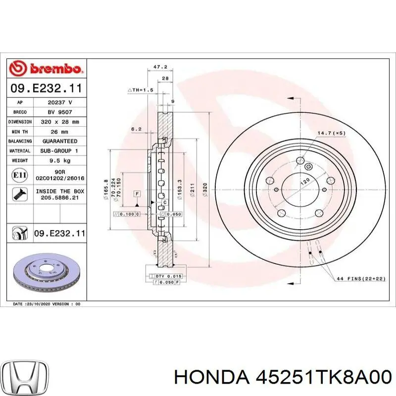 45251TX4A50 Honda Disco do freio dianteiro