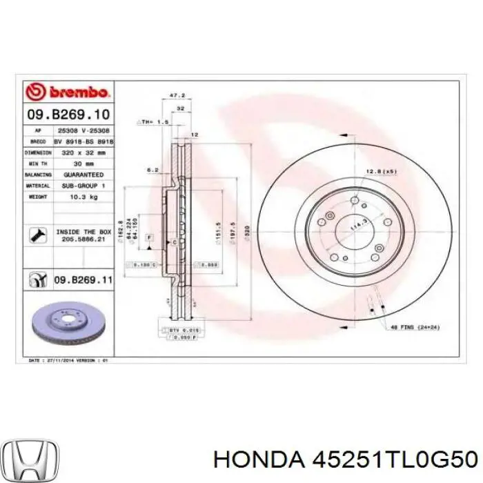 Disco do freio dianteiro Honda 45251TL0G50 preço, a partir de 55,29 USD