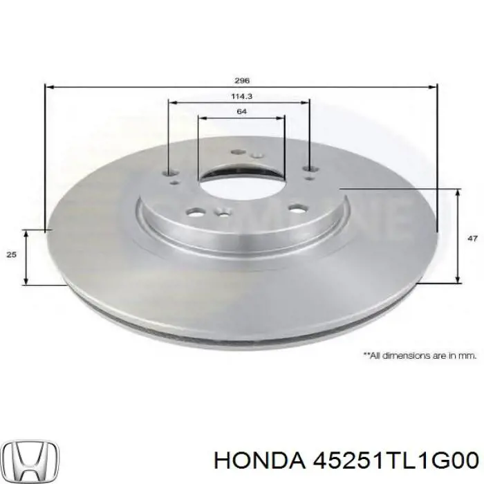 Disco do freio dianteiro Honda 45251TL1G00 preço, a partir de 50,75 USD
