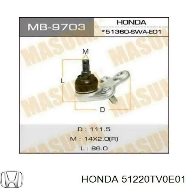 Suporte de esfera inferior Honda 51220TV0E01 preço, a partir de 25,99 USD