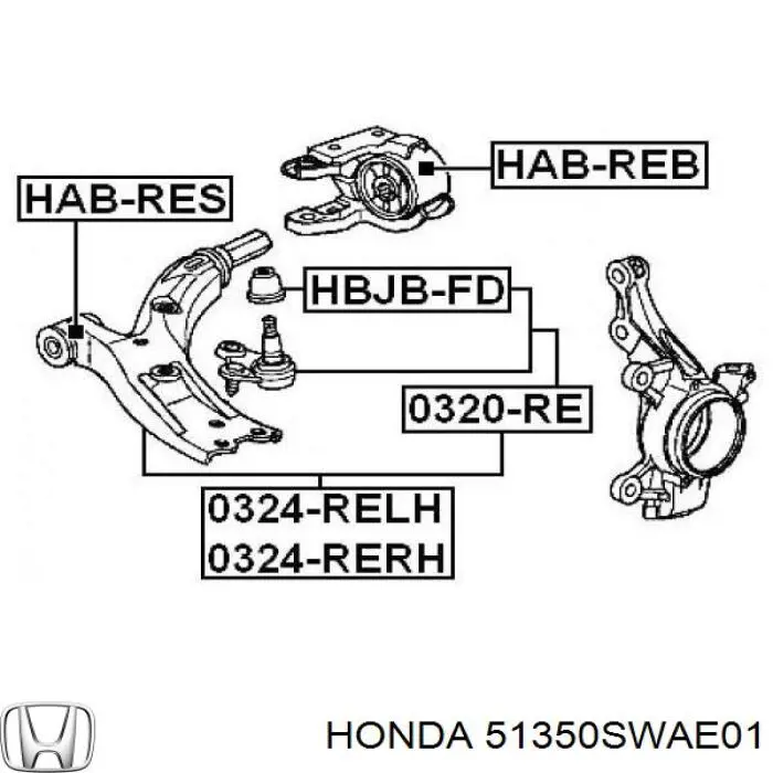 51350SWAE01 Honda Braço oscilante inferior direito de suspensão dianteira