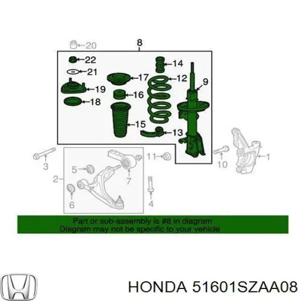 Amortecedor dianteiro direito 51601SZAA08 Honda