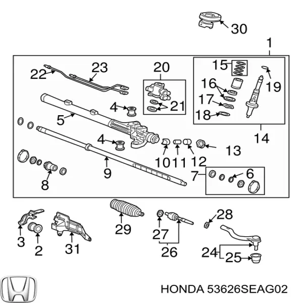 Compre 53626SEAG02 Honda Veio (haste) da cremalheira da direção