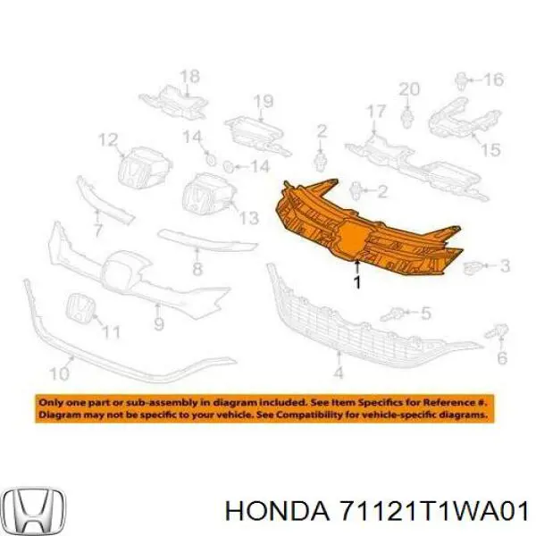 Grelha do radiador Honda 71121T1WA01 preço, a partir de 85,59 USD