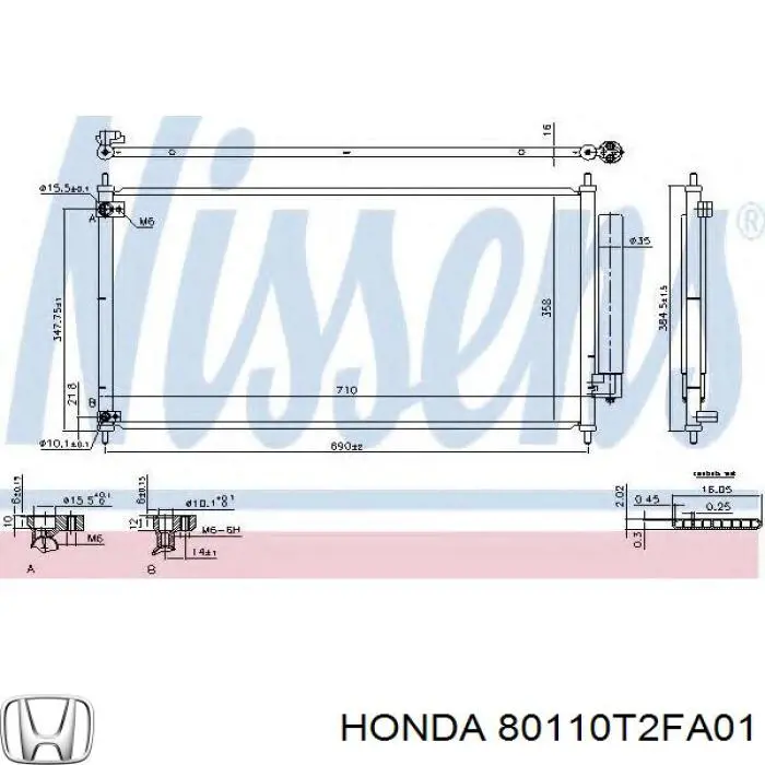 Radiador de aparelho de ar condicionado 80110T2FA01 Honda