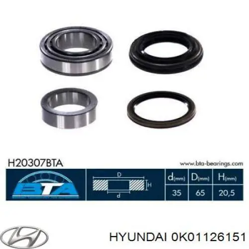 Rolamento de cubo traseiro 0K01126151 Hyundai/Kia