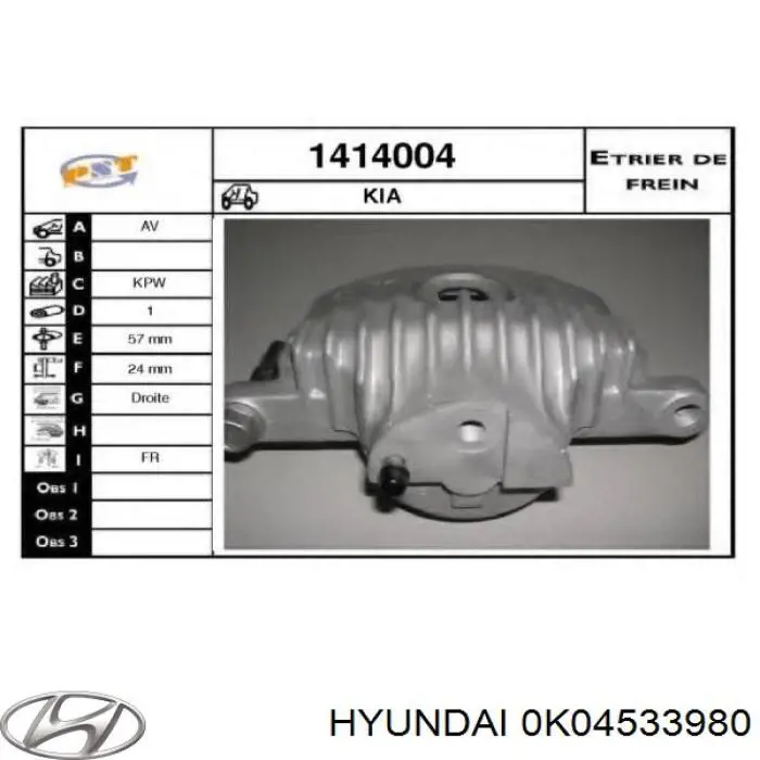 0K04533980 Hyundai/Kia Suporte do freio dianteiro direito