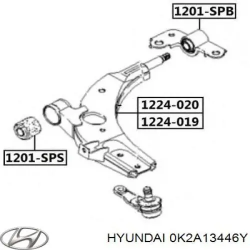 Compre 0K2A13446Y Hyundai/Kia Bloco silencioso dianteiro do braço oscilante inferior