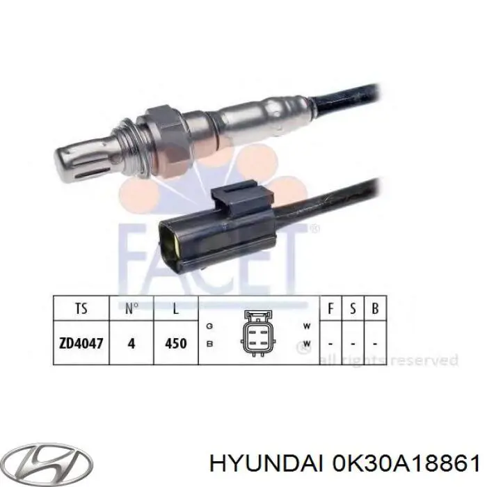0K30A18861 Hyundai/Kia Sonda lambda, sensor de oxigênio até o catalisador