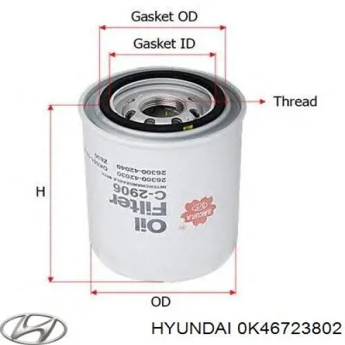 Filtro de óleo 0K46723802 Hyundai/Kia