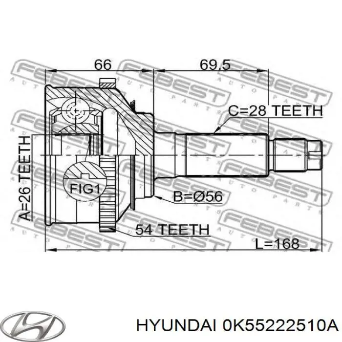 Semieixo (acionador) dianteiro direito Hyundai/Kia 0K5522550XA preço, a partir de 86,83 USD