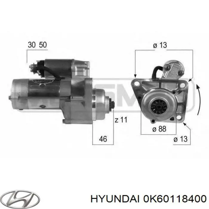 0K60118400 Hyundai/Kia Motor de arranco