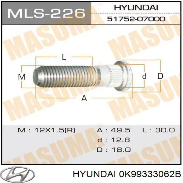 Compre 0K99333062B Hyundai/Kia Parafuso de cubo