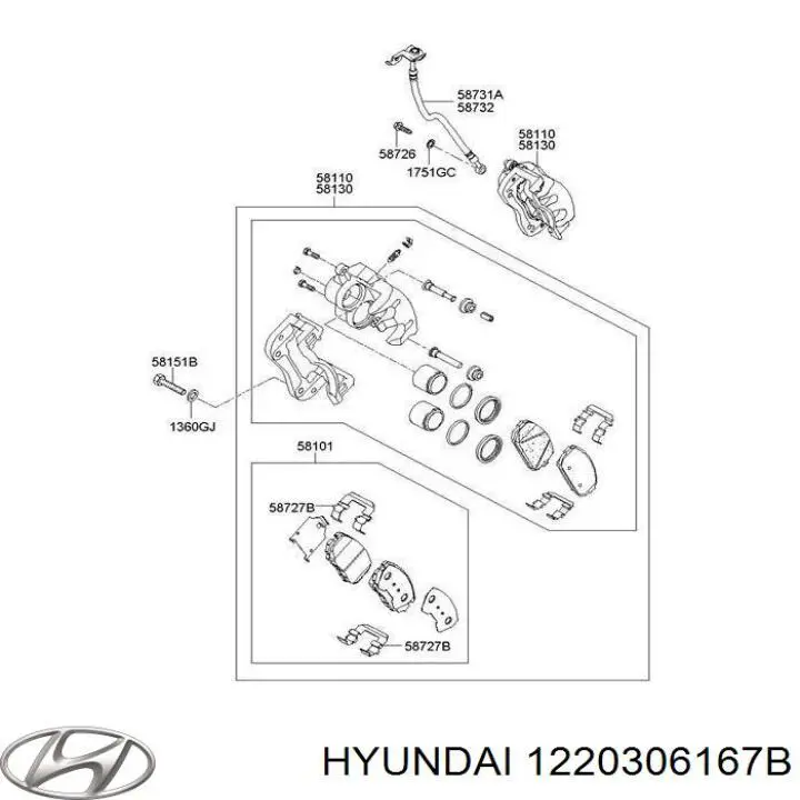 1220306167B Hyundai/Kia Parafuso (porca) de fixação