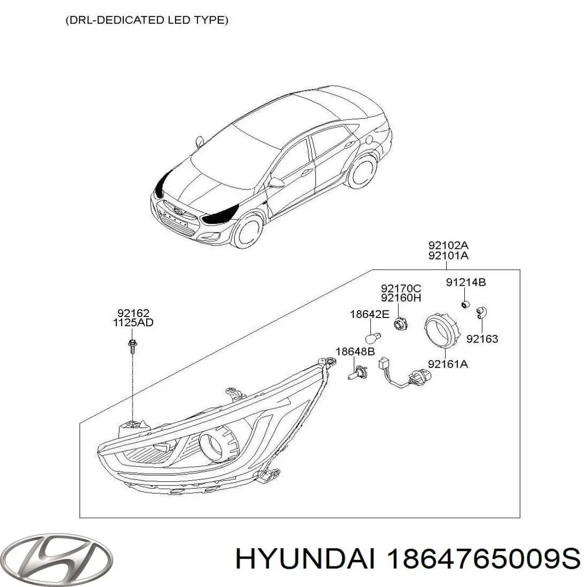 1864765009S Hyundai/Kia Lâmpada halógena, luzes máximas