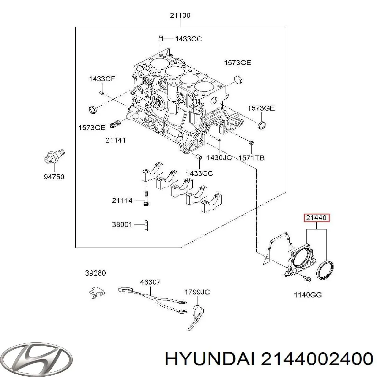 Compre 2144002400 Hyundai/Kia Vedação traseira de cambota de motor