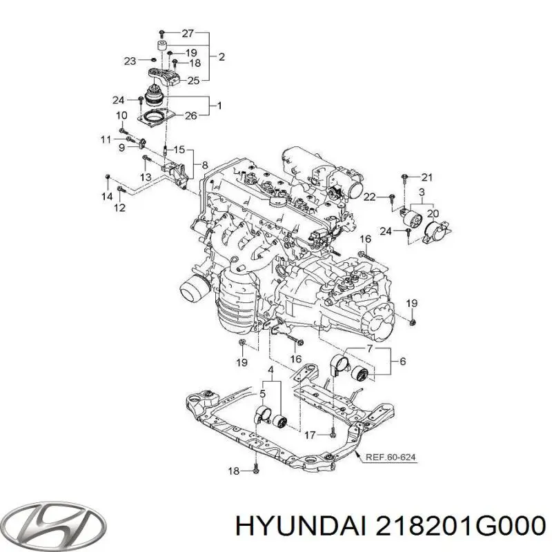 218201G000 Hyundai/Kia Consola de coxim (apoio) direita de motor