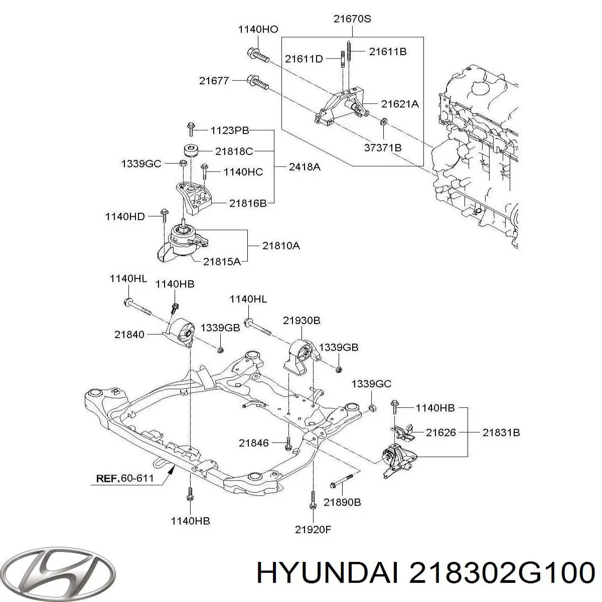 218302G100 Hyundai/Kia Coxim (suporte) esquerdo de motor