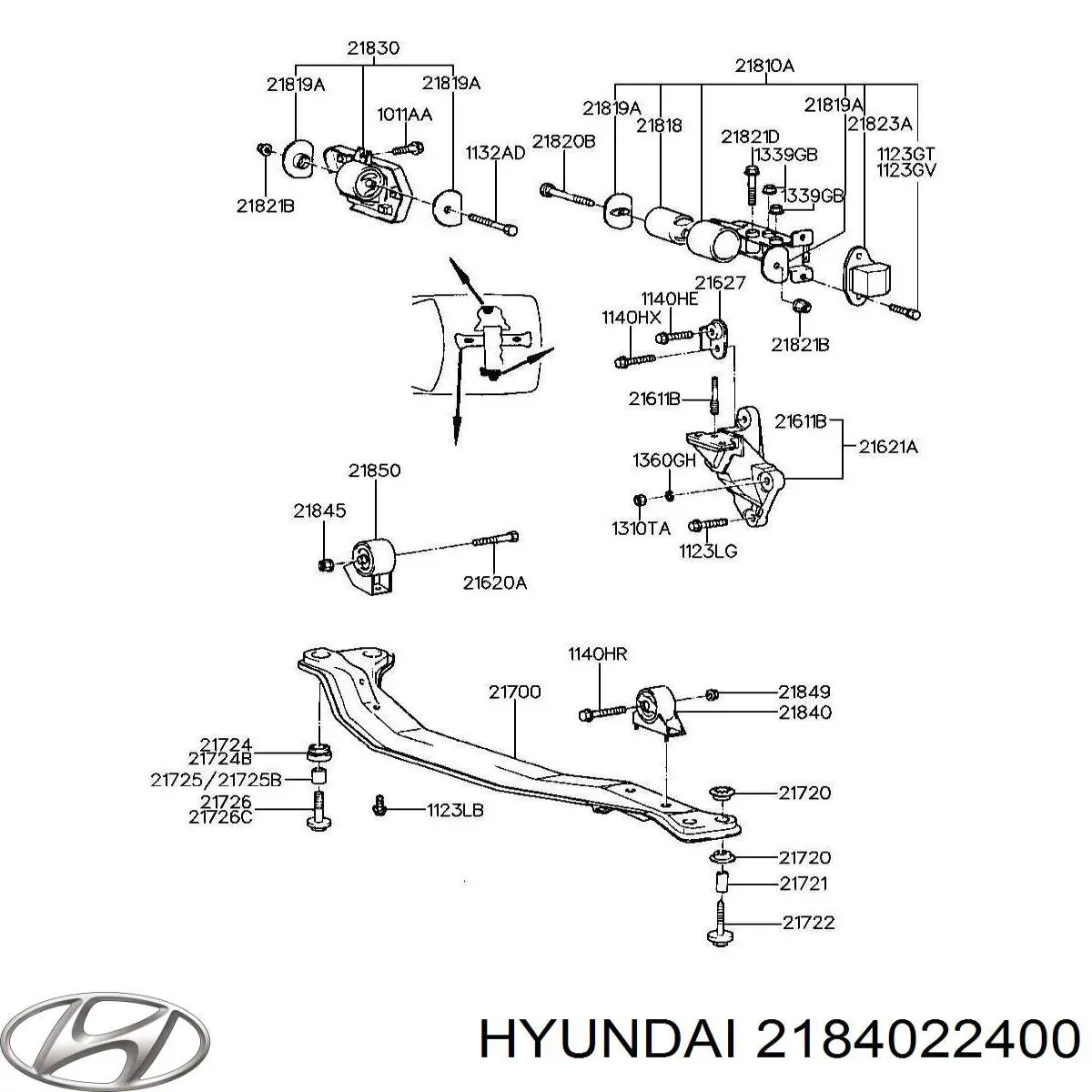 2184022400 Hyundai/Kia Coxim (suporte) dianteiro de motor